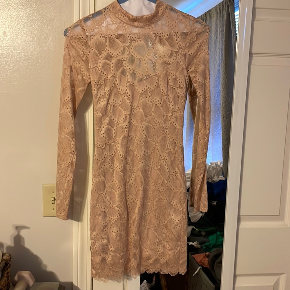 Nude Lace Long Sleeve Dress